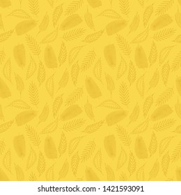 Set of leaves seamless pattern on yellow background. Nature concept. Vector image