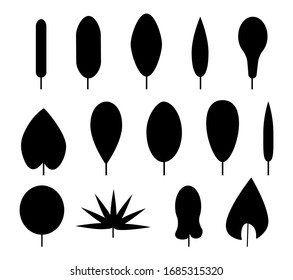 Set of leaves silhouette vector. Black shapes with different forms. Leaf shape. vector illustration isolated on white background.