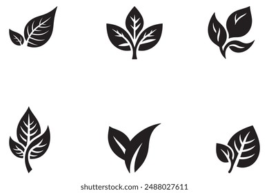 Set of Leaves Silhouettes that can be used as Ecology and Nature elements in vector icon designs