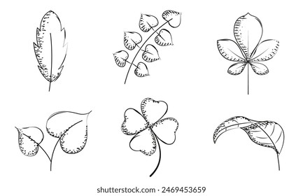 Conjunto de iconos de boceto de hojas Ilustración vectorial