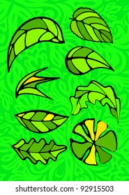 Set of leaves. Stained glass style.