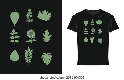 Set Of Leaves And Tree Branch In Line Art Style