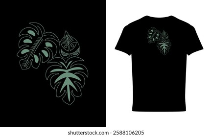 Set Of Leaves And Tree Branch In Line Art Style