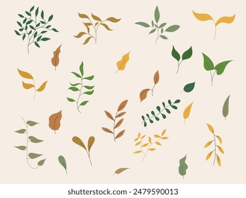 Set of leaves vector. Flat nature vector. Vector arrangements for greeting cards or invitations. 