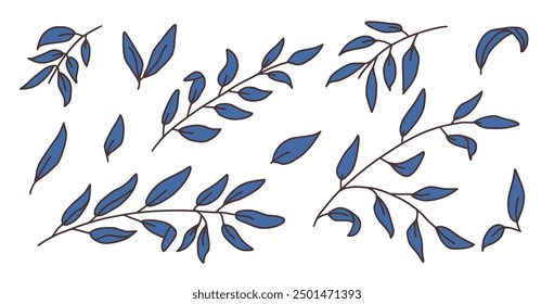 Set of leaves. Vector hand drawn doodle foliage collection illustration isolated on white background.