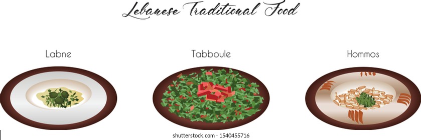 Set of Lebanese Arabic Middle-Eastern Traditional Food - Illustrations, Icons, Isolated