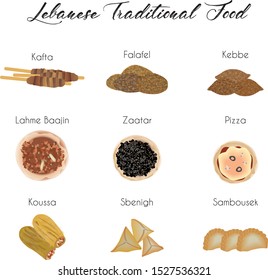 Set of Lebanese Arabic Traditional Food - Middle Eastern - Illustration, Icons, Isolated 