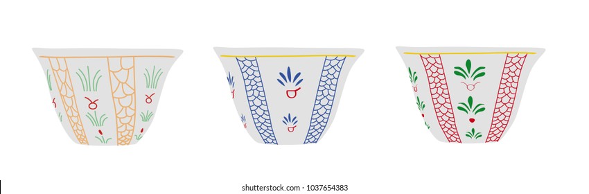 Set of Lebanese, Turkish Traditional Coffee Cups - Vector Illustration Isolated