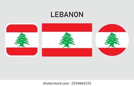 A set of lebanon flags in square, rectangular and round shapes. Flag icon. Standard color. Vector illustration.	
