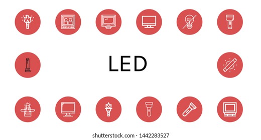 Set of led icons such as Torch, Monitor, Incandescent light, Flashlight, Led lighting, Led light ,
