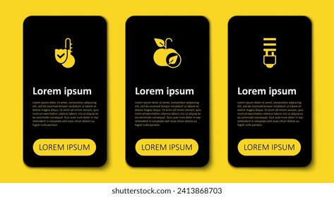 Set LED light bulb, Apple and Thermometer. Business infographic template. Vector
