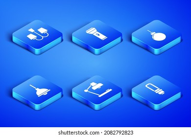 Set LED light bulb, Chandelier, Table lamp, Lamp hanging, Flashlight and  icon. Vector