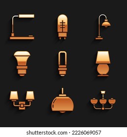 LED-Lampe, Lüster, Tischlampe, Wand oder Wand, Boden und Symbol eingestellt. Vektorgrafik