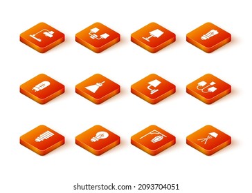 Set LED light bulb, Light, emitting diode, Lamp hanging, Vintage street, Wall lamp or sconce, Floor and Chandelier icon. Vector