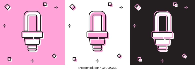 Set LED light bulb icon isolated on pink and white, black background. Economical LED illuminated lightbulb. Save energy lamp.  Vector