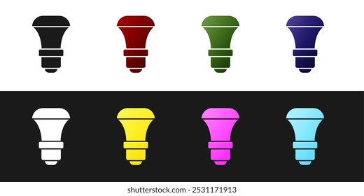 Set LED-Glühbirnen-Symbol einzeln auf schwarz-weißem Hintergrund. Günstige LED beleuchtete Glühbirne. Energiesparlampe.  Vektorgrafik