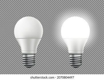 Set of LED light bulb. Template is isolated on transparent background. Vector mockup