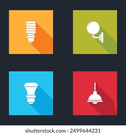 Set LED light bulb, Wall lamp or sconce,  and Lamp hanging icon. Vector