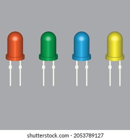 set of led lights or light emitting diode  ,red ,green ,blue and yellow colors