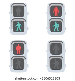Set of LED pedestrian traffic light. Vector illustration.