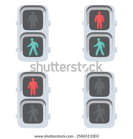 Set of LED pedestrian traffic light. Vector illustration.