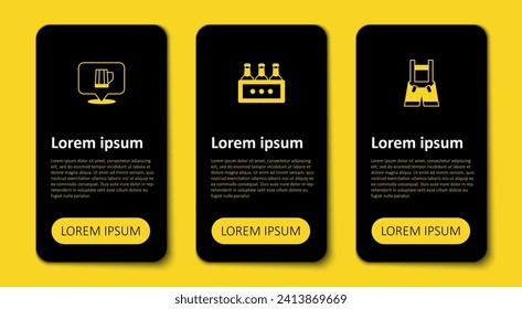 Set Lederhosen, Pack of beer bottles and Wooden mug. Business infographic template. Vector