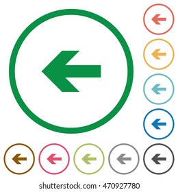Set of left arrow color round outlined flat icons on white background