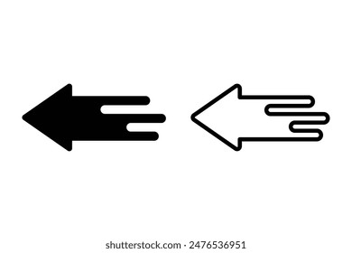 Set of left pointing solid arrow icon sketched with white background.