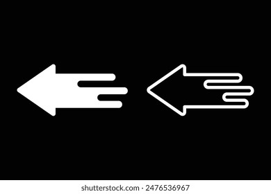 Set of left pointing solid arrow icon sketched with black background.