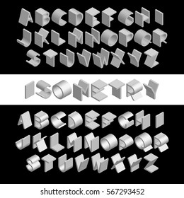 Set the left and right orientation monochrome isometric font on black