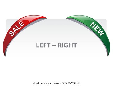 Set of left and right ribbons. Red and green corners. Vector illustration. 