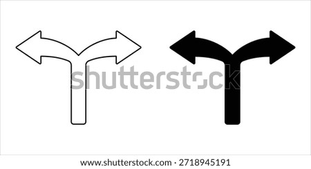 Set of left and right turn arrows, outline and solid direction icons, isolated on transparent background
