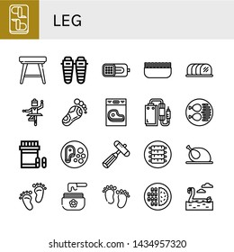 Set of leg icons such as Chicken wings, Stool, Shin, Ham, Minced meat, Tenderloin, Ballet, Reflexology, Steak, Pedal, Chicken leg, Analgesic, Neurology reflex hammer, Ribs , leg