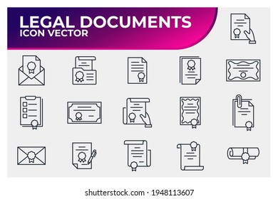 Symbol Rechtliche Dokumente festlegen. Vorlage für das Paket mit Dokumenten für die grafische und Web-Design-Kollektion, Vektorgrafik