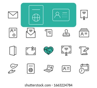 Set of Legal Documents Related Vector Line Icons. Contains such Icon as Visa, Contract, Declaration, License, Permission, Grant and more. Editable Stroke. 32x32 Pixels