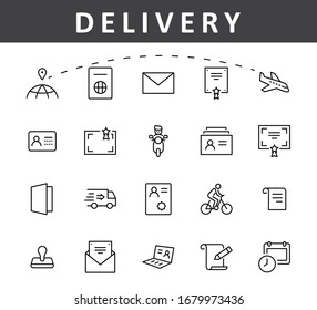 Set of Legal Documents Related Vector Line Icons. Contains such Icon as Visa, Contract, Declaration, License, Permission, Grant and more. Editable Stroke. 32x32 Pixels