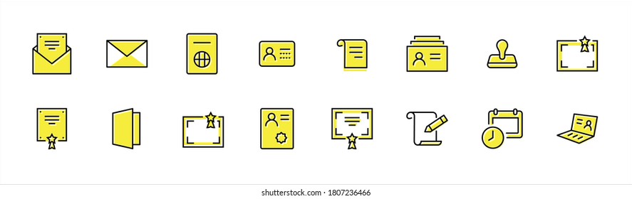Set of Legal Documents Related Vector Line Icons. Contains such Icon as Visa, Contract, Declaration, License, Permission, Grant and more. Editable Stroke. 32x32 Pixel Perfect