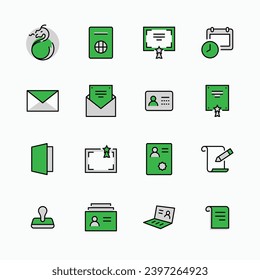 Conjunto de documentos legales relacionados con los iconos de línea de vectores. Contiene iconos como Visa, Contrato, Declaración, Licencia, Permiso, Subvención y más. Stroke editable. 32x32 Perfecto para píxeles
