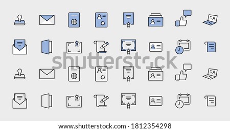 Set of Legal Documents Related Vector Line Icons. Contains such Icon as Visa, Contract, Declaration, License, Permission, Grant and more. Editable Stroke. 32x32 Pixel Perfect