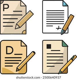 Set of legal paper document with pen set isolated illustration