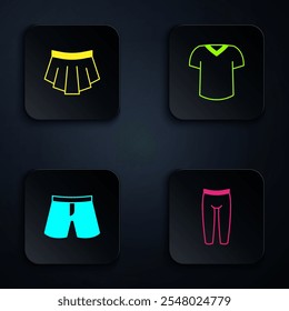 Set Leggings, Skirt, Short or pants and T-shirt. Black square button. Vector