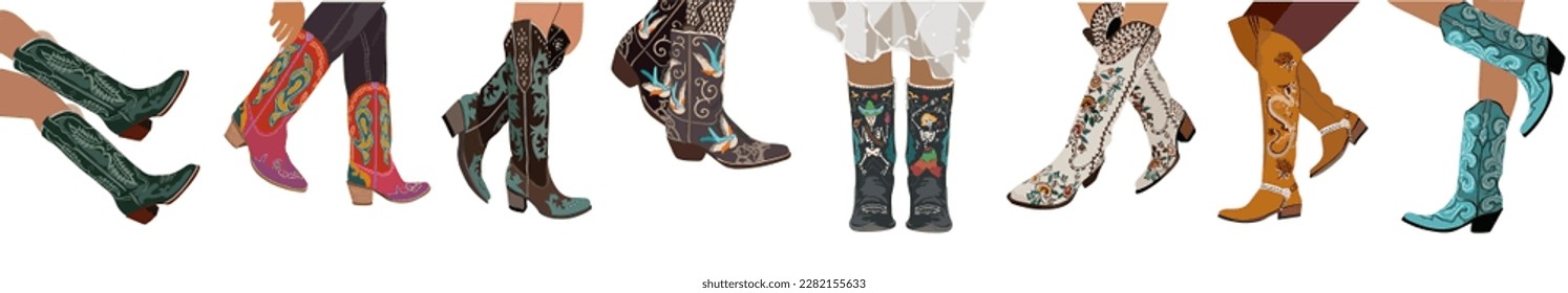 Set of Legs in western cowboy boots vector.