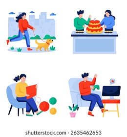 Set of Leisure Activity Flat Illustrations