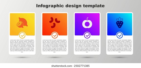 Set Lemon, Beans, Peach fruit and Strawberry. Business infographic template. Vector