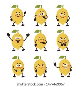 Set of lemon character. Different emotions. Vector illustration for your design, nursery decor, prints, childish background, T-shirt. Humanized funny pencils smiling, winking, giving okay