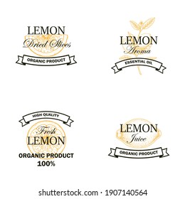 Conjunto de logo de la fruta de limón con elementos dibujados a mano aislados en fondo blanco. Ilustración vectorial en estilo vintage