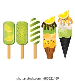 set of lemon ice cream vector illustration