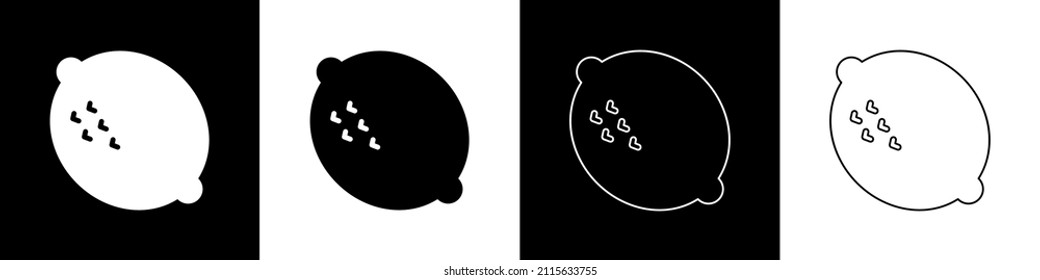 Set Lemon icon isolated on black and white background.  Vector