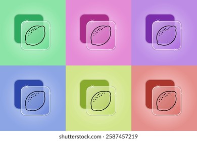 Set of lemon  icons in different colors. Healthy eating concept. Vector icon in Glassmorphism style for business and advertising. Modern vector illustration.