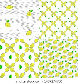 Set. Lemon juicy fruit. Vector illustration with patterns.